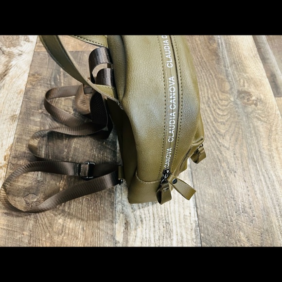 Claudia Canova Khaki Backpack With Logo Tape - Picture 8 of 14